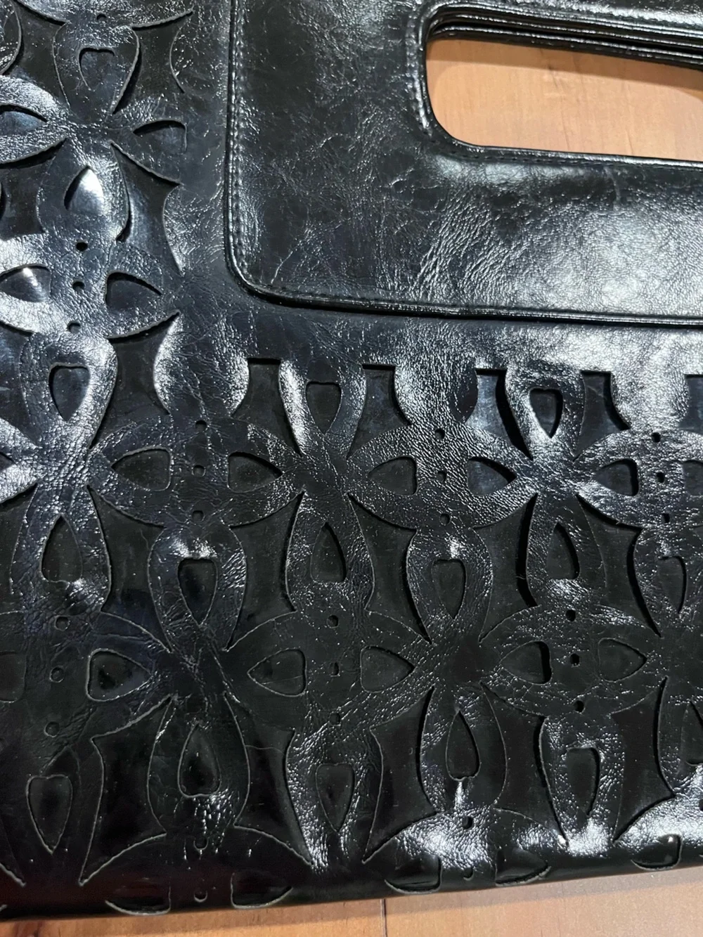 Cato Black Laser-Cut Faux Leather Clutch